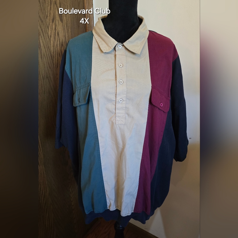 Boulevard Club Vintage 80's  Colorblock Banded Polo‎